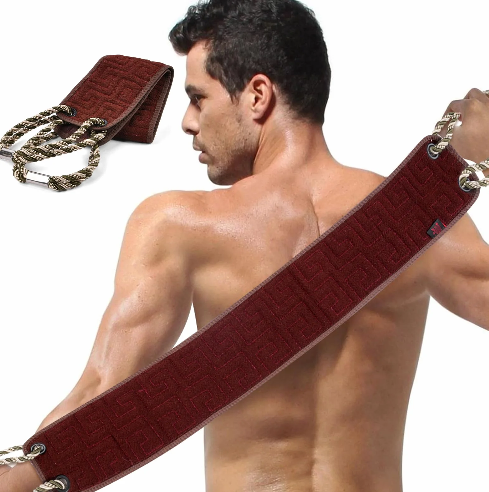 Ręcznik złuszczający z uchwytem 94 cm, myjka do ciała i pleców, głębokie oczyszczanie, brązowa