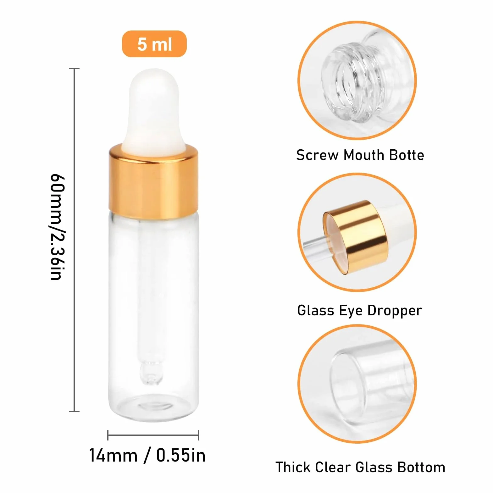 Szklane butelki z pipetą 5 ml mini do olejków eterycznych aromaterapii