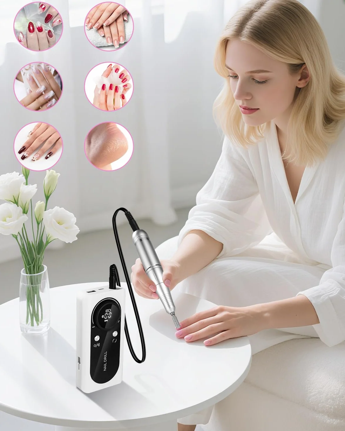 Elektryczny pilnik do paznokci 45 000 obr./min z wyświetlaczem LED USB zestaw do manicure
