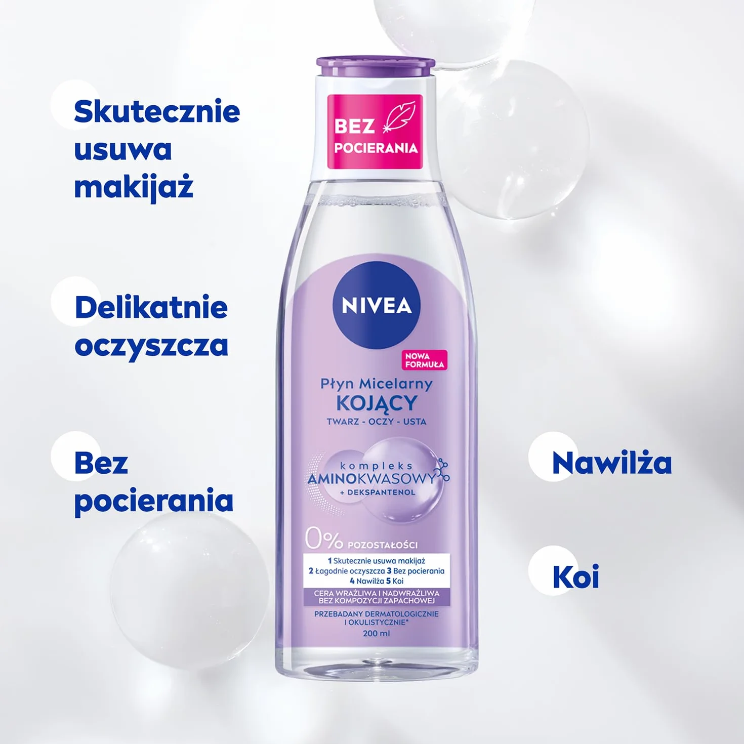 NIVEA Kojący Płyn micelarny z kompleksem aminokwasowym i dekspantenolem do cery wrażliwej i nadwrażliwej 200 ml