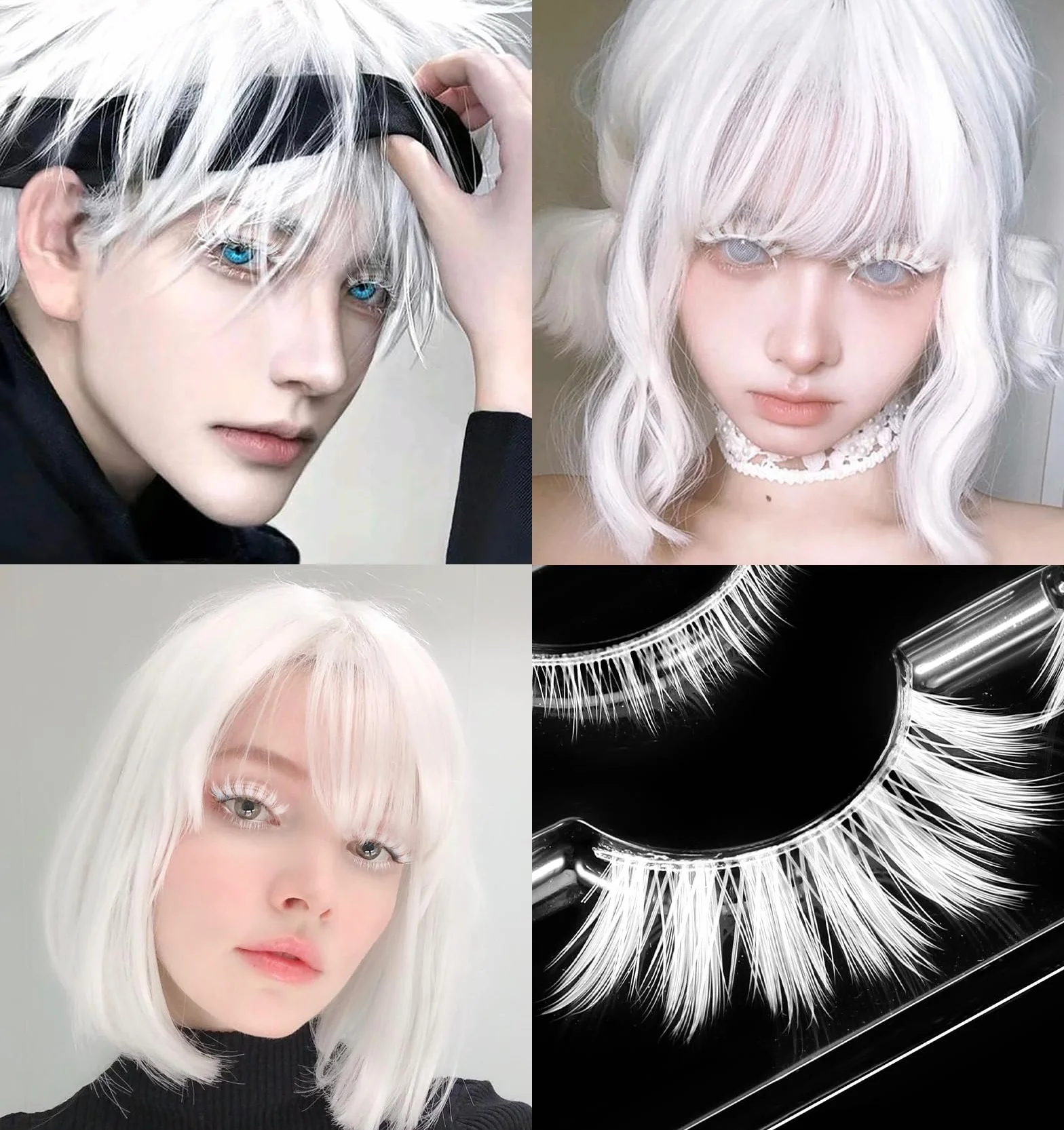 Białe rzęsy anime do cosplay 2 pary sztuczne rzęsy japoński styl