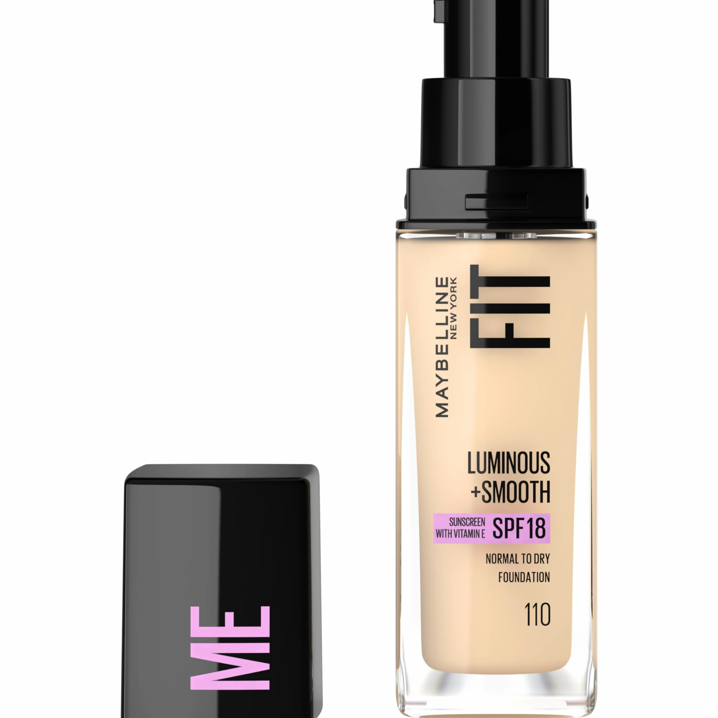 Maybelline New York Fit Me Luminous+Smooth rozświetlający podkład do twarzy z witaminą E, wygładzający fluid adaptacyjny, nawilżenie i rozświetlenie SPF 18, 110 Porcelain, 30 ml