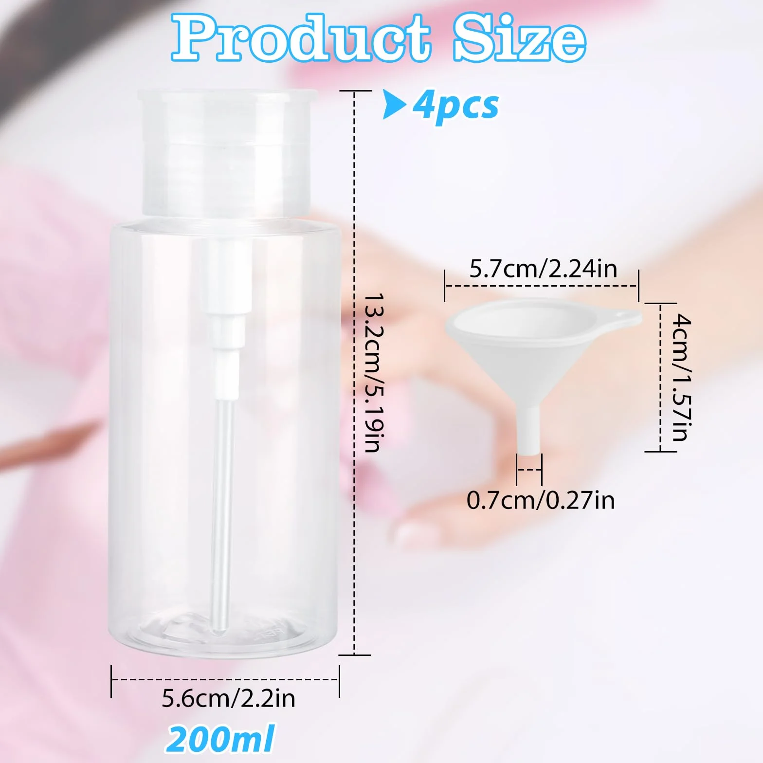 Butelki z pompką 200 ml zestaw 4 sztuk dozownik z lejem