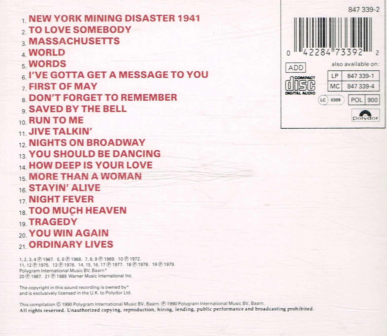 The Very Best Of The Bee Gees CD