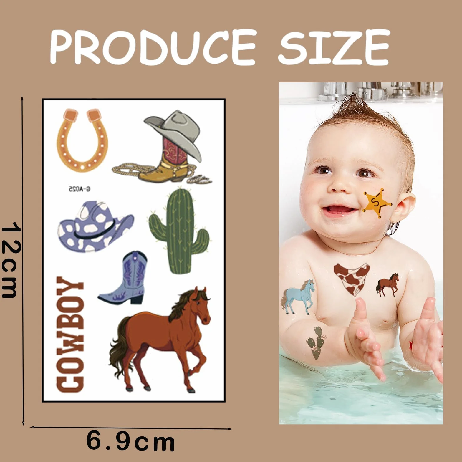 Qpout 10 arkuszy kowbojskie tymczasowe tatuaże zachodni koń czapki rodeo buty twarz sztuczne tatuaże, chłopcy kowboj rzemiosło westernowe przyjęcie tymczasowy tatuaż koń naklejka kowbojskie przyjęcie