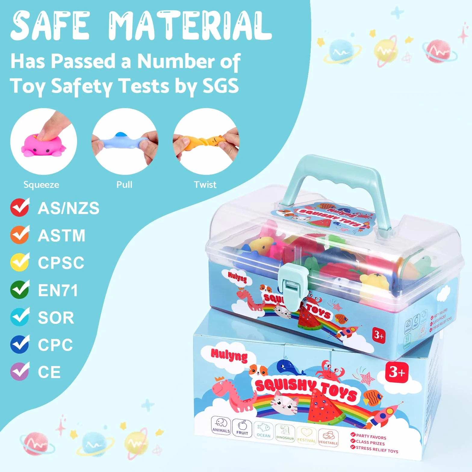 Mochi Squishy Toys 80 Pack Mini Kawaii Squishies Fidget Toy with Storage Box for Kids Party Favor