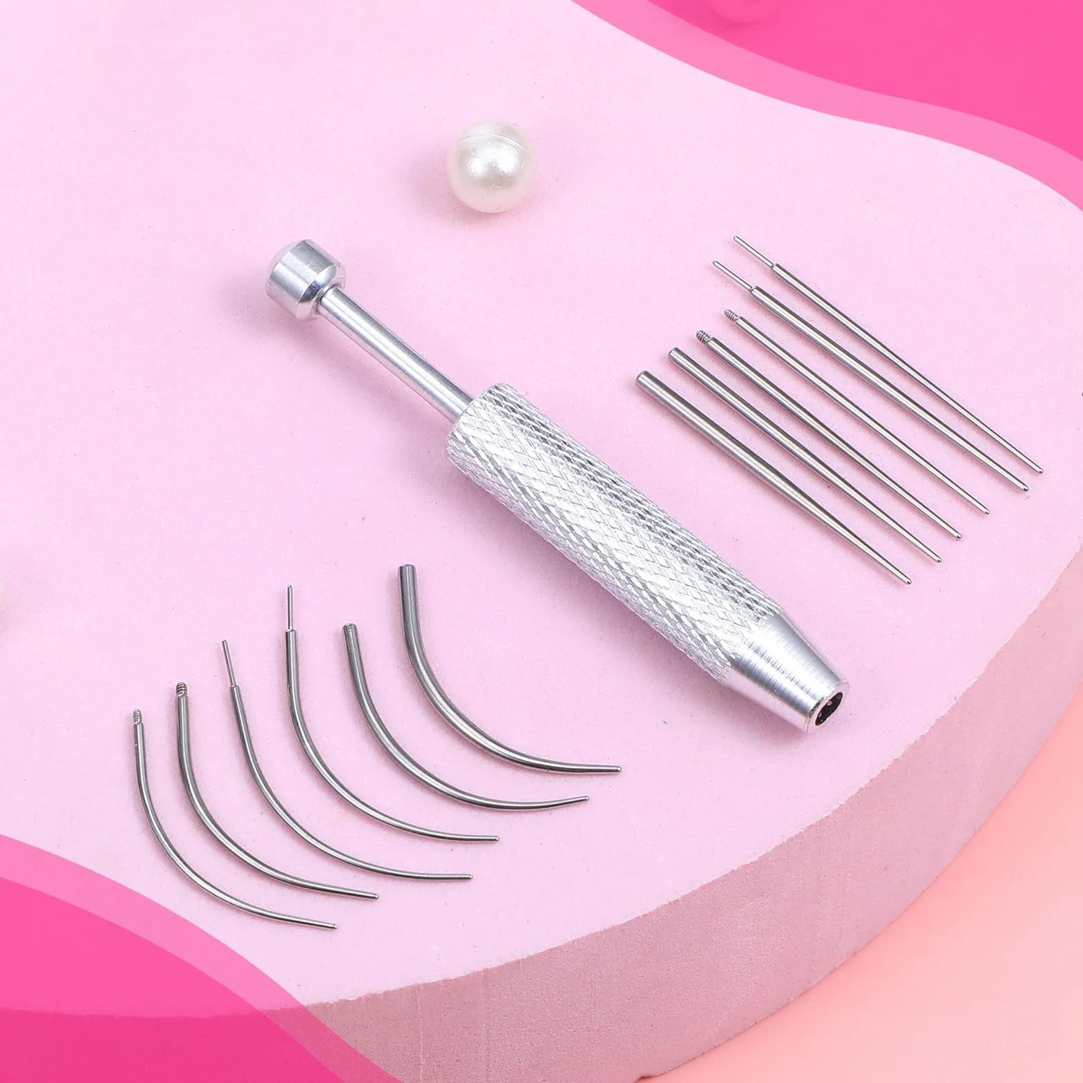 13 szt. narzędzie do piercingu kulkowego 14G, 16G, 18G, 20G, aplikator do kolczyków ze stali nierdzewnej, z gwintowanym i bezgwintowanym trzpieniem do wkładania, zakrzywiony, wciskany, do piercingu