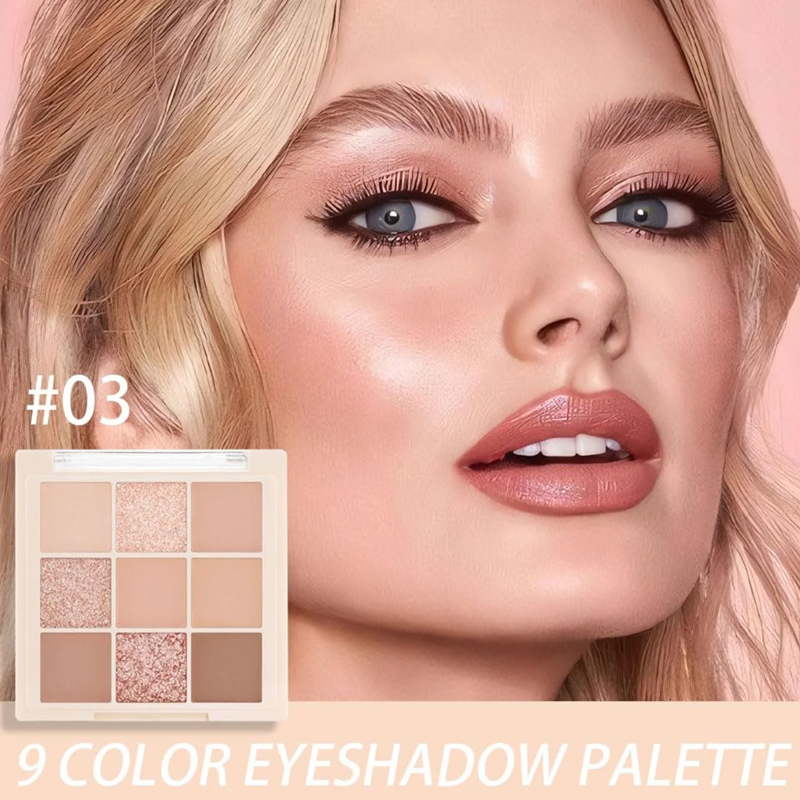 #03 paleta cieni do powiek, 9 naturalnych cieni do powiek, paleta naturalnych cieni do powiek, neutralne, jasne kolory, trwałe, naturalnie wyglądające