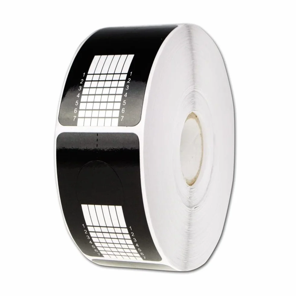 INLAQ® Zestaw 500 szablonów do stylizacji paznokci żelowych i akrylowych – szerokość rolki 38 mm (Czarne)