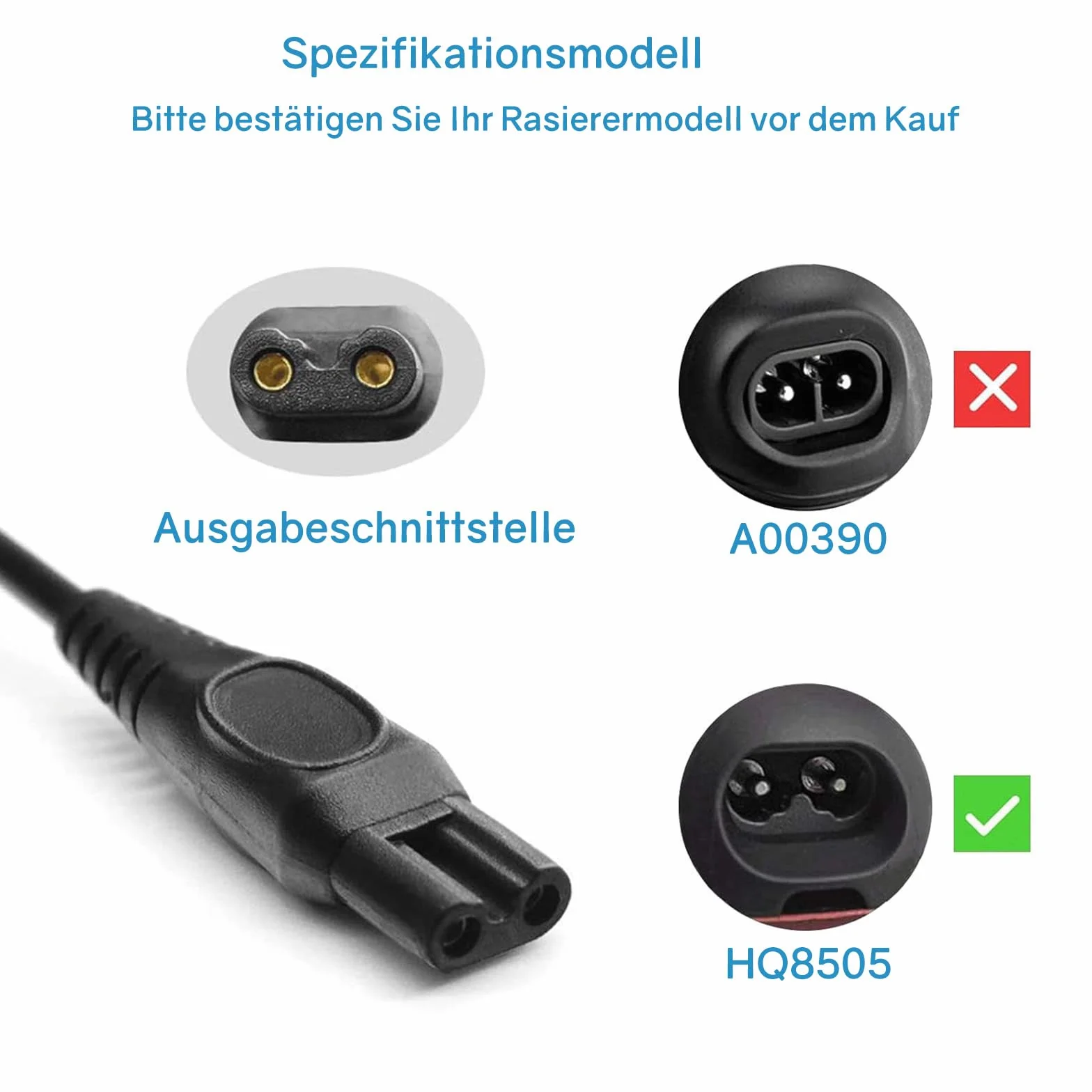 15V HQ8505 kabel ładujący do golarki Philips 3000 5000 7000 9000 (nie wszystkie modele kompatybilne), golarka 6000/8200/9000/S9000, SensoTouch/Multigroom 7000 (nie do 3000X/5000X, serie trymerów)