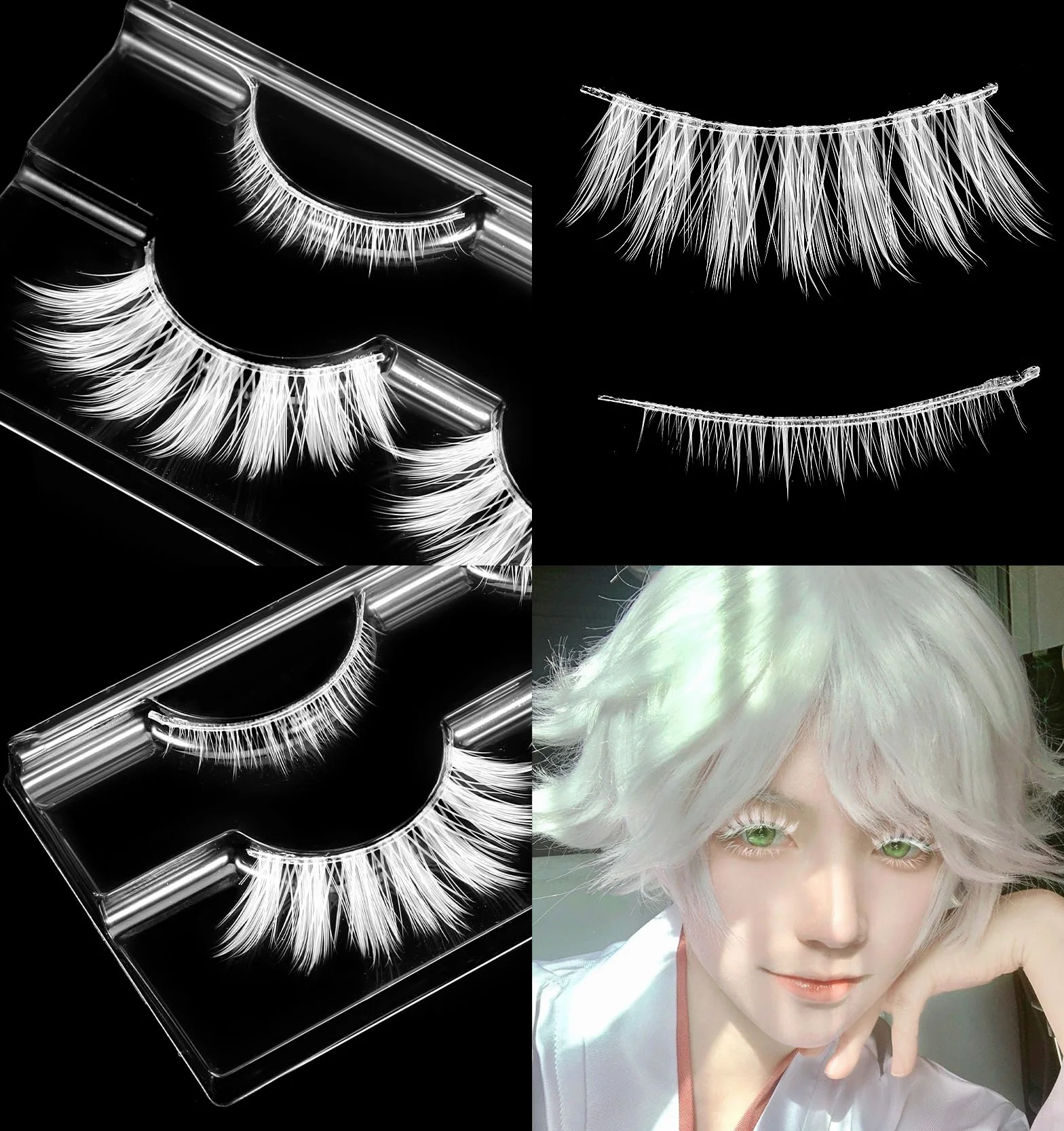 Białe rzęsy anime do cosplay 2 pary sztuczne rzęsy japoński styl