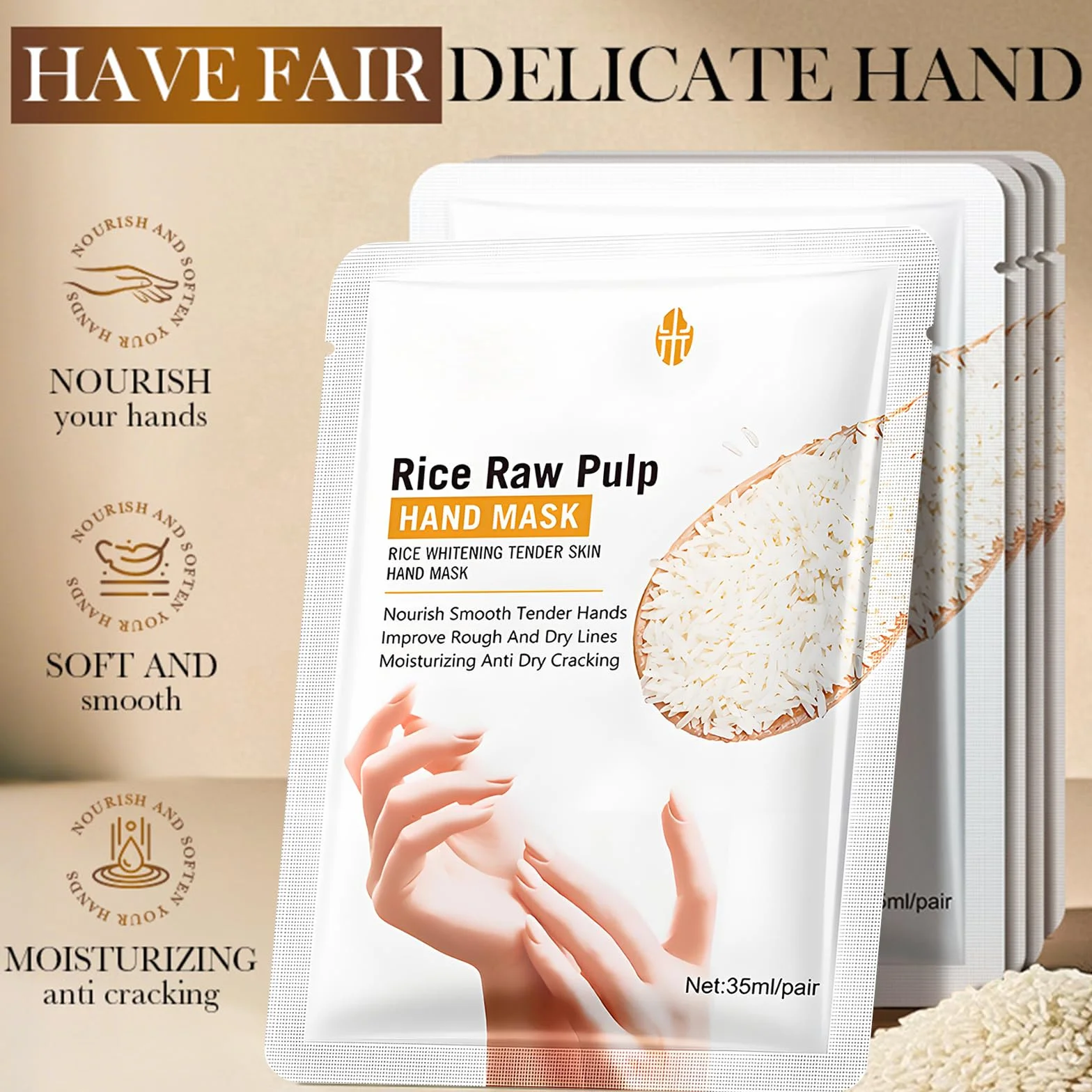 Rice Exfoliating Smooth Foot Mask zestaw masek do rąk, z naturalnym ekstraktem z ryżu, zapewnia głębokie nawilżenie, pielęgnuje suchą i popękaną skórę, 6 par masek na stopy i 6 par masek do rąk