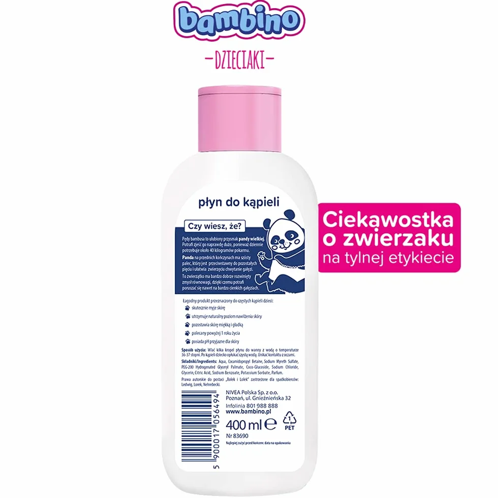 Bambino Dzieciaki Płyn do kąpieli dla dzieci Panda 400 ml – delikatne oczyszczanie, nawilżenie i ochrona skóry