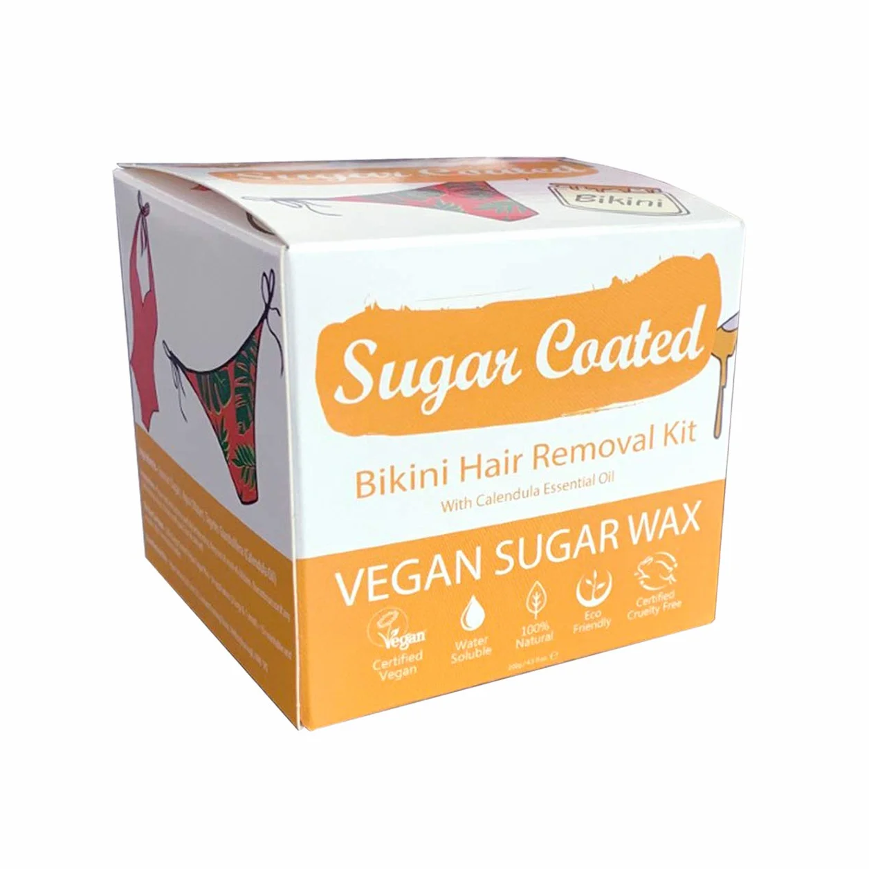 Sugar Coated Hair Removal Wax Kit for Bikini Line, Gentle Non-Damaging Waxing Kit with Calendula Oil 200g