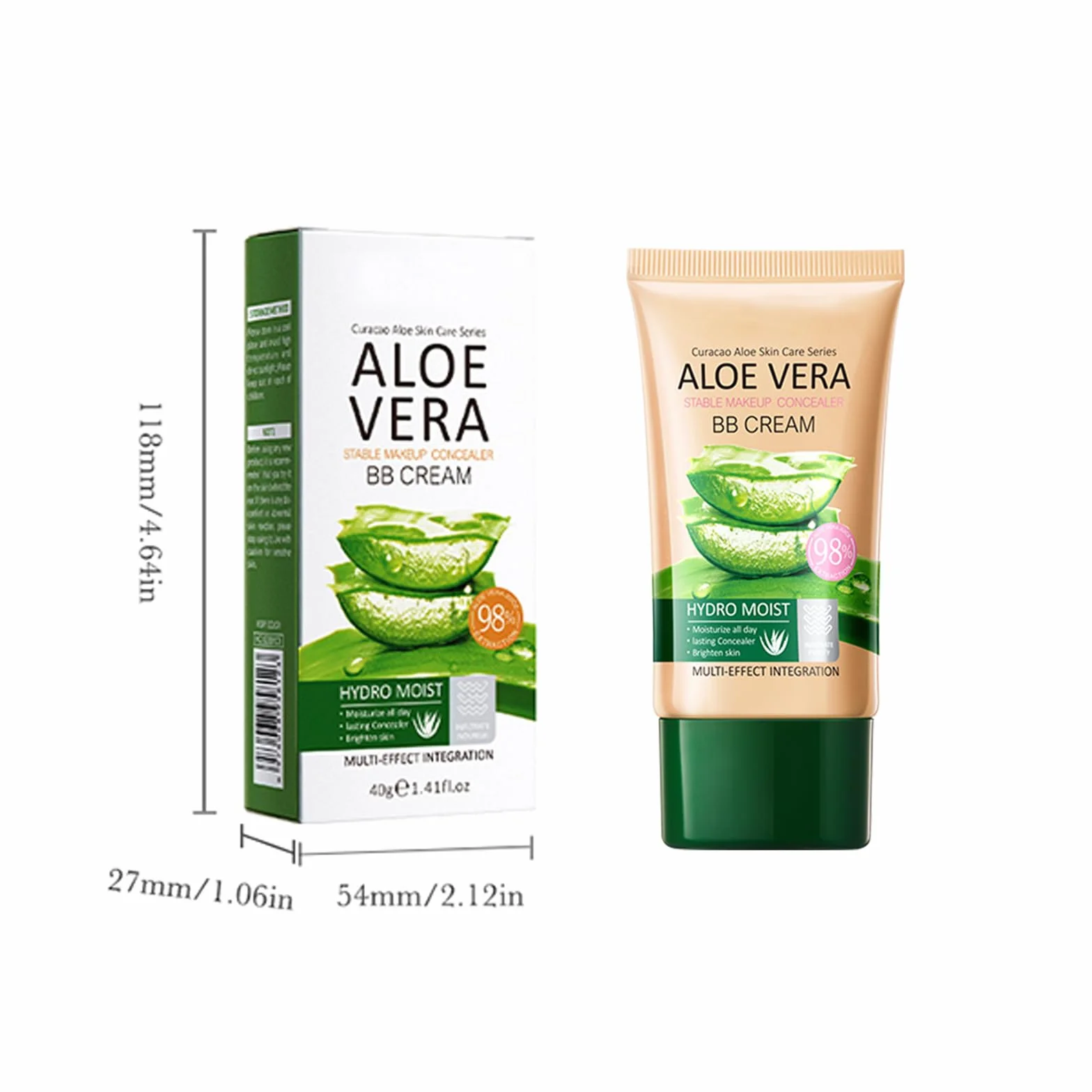 Aloe Vera krem BB do makijażu, korektor, długotrwały i kryjący, kojący skórę, matujący, dla uzyskania idealnej cery, wegański i testowany dermatologicznie (kość słoniowa)