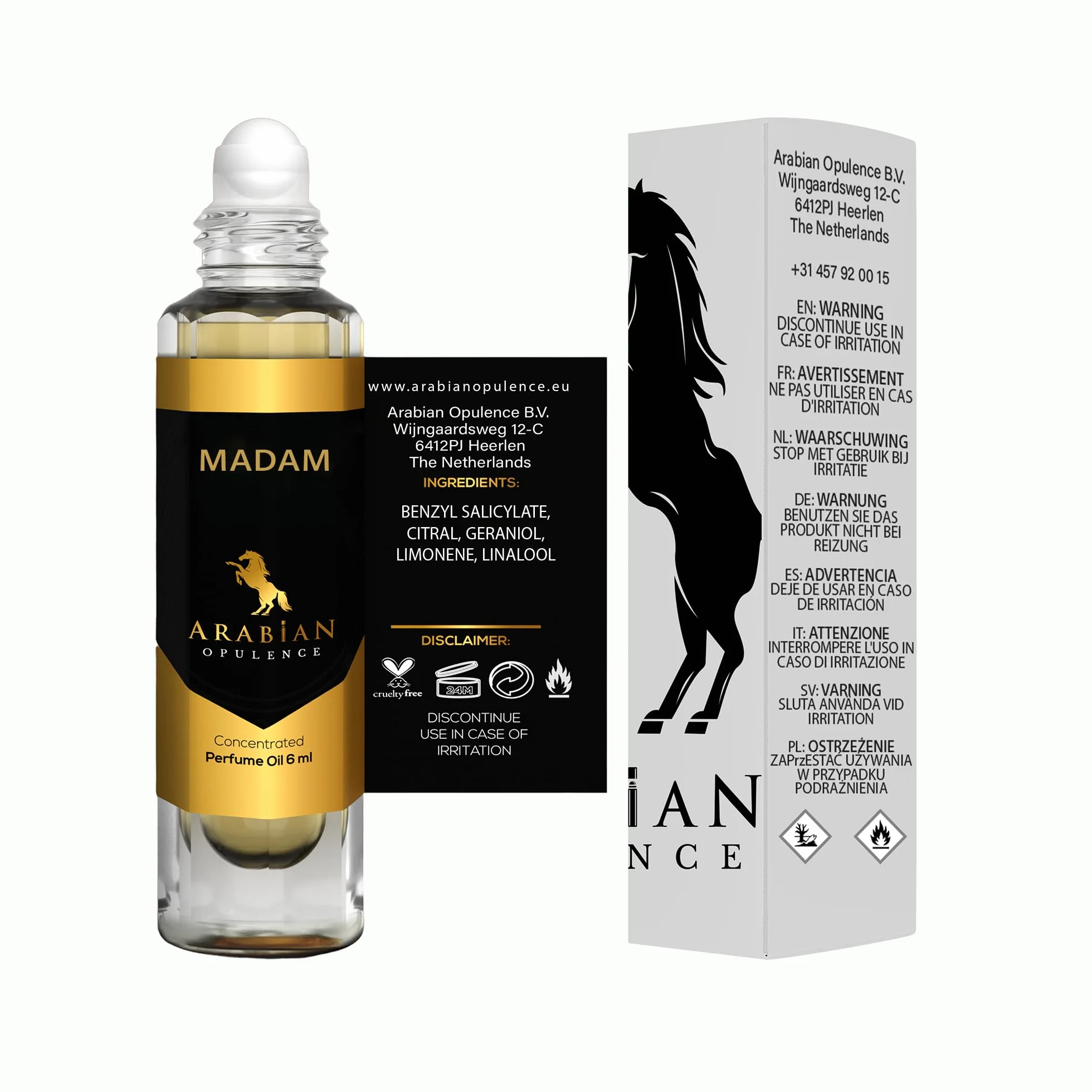 Arabian Opulence FR191 MADAM Roll-on olejek perfumowany, skoncentrowany olejek do ciała, długotrwały perfumy na bazie oleju dla kobiet, rozmiar podróżny, bezalkoholowa miękka butelka na olej