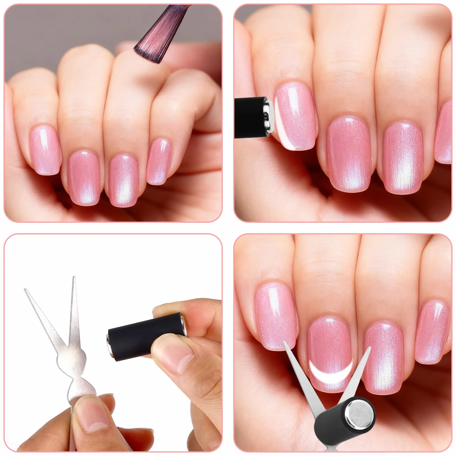 Zestaw Magnesów Kocie Oko, 2-w-1 Nożycowe Blaszki i Cylindryczne Magnesy Paznokci do French Tip Żelu Kocie Oko Przybory Zdobienia Paznokci do Domu Studia Salonu Manicure DIY