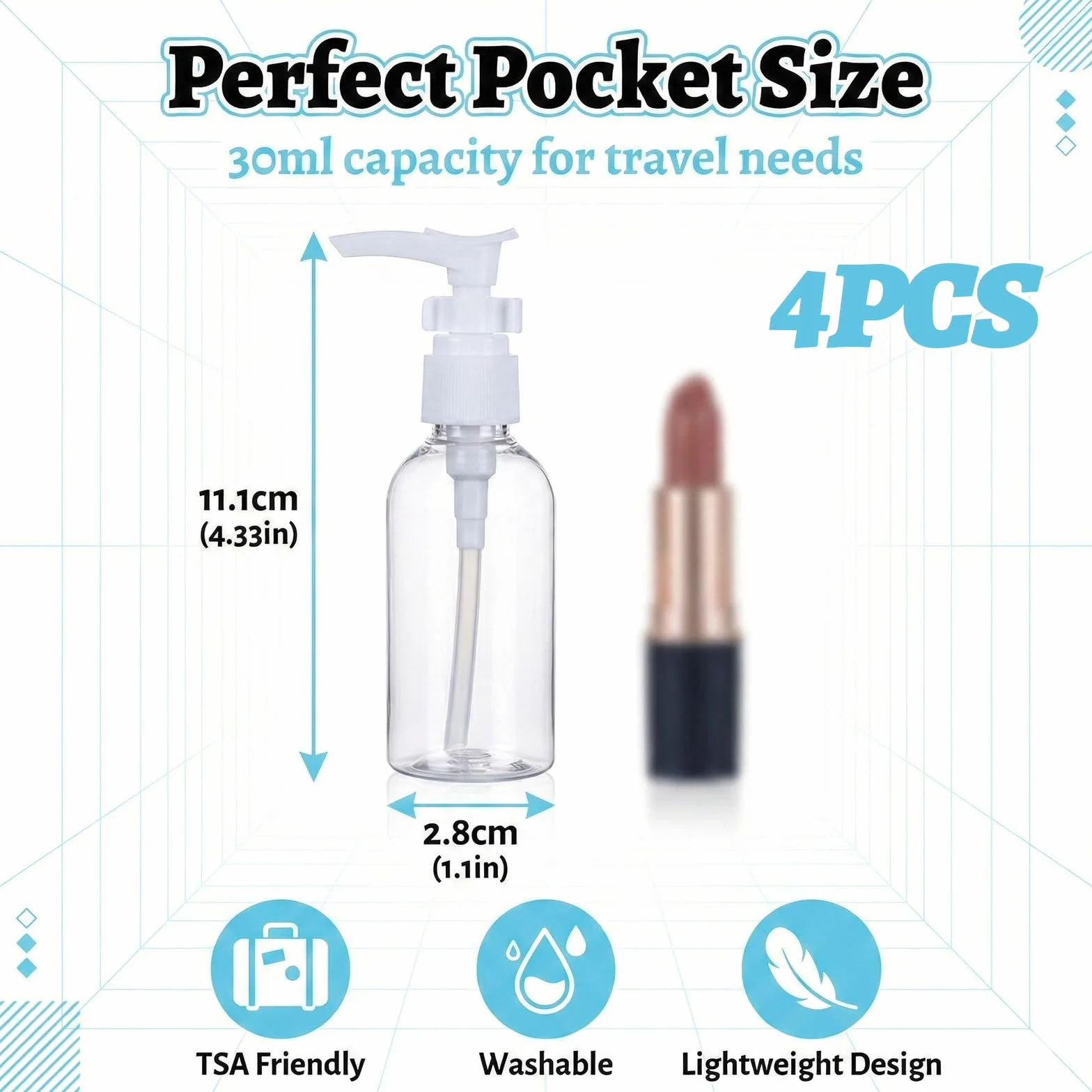 Plastikowe butelki z pompką Airless 30 ml przezroczyste podróżne