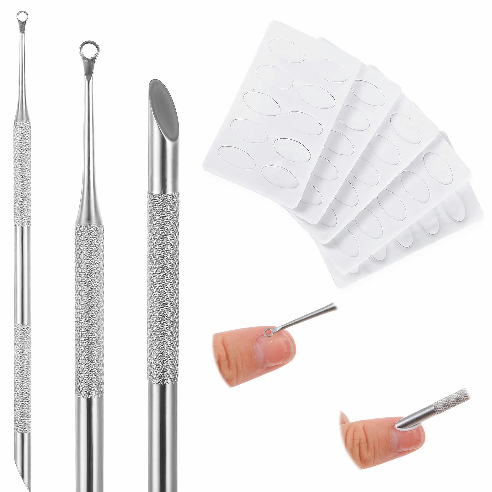 TIESOME Dwustronny narzędzi do usuwania skórek, z 10 papierami ściernymi do skórek, profesjonalny narzędzi do usuwania skórek do manicure i pedicure (srebrny)