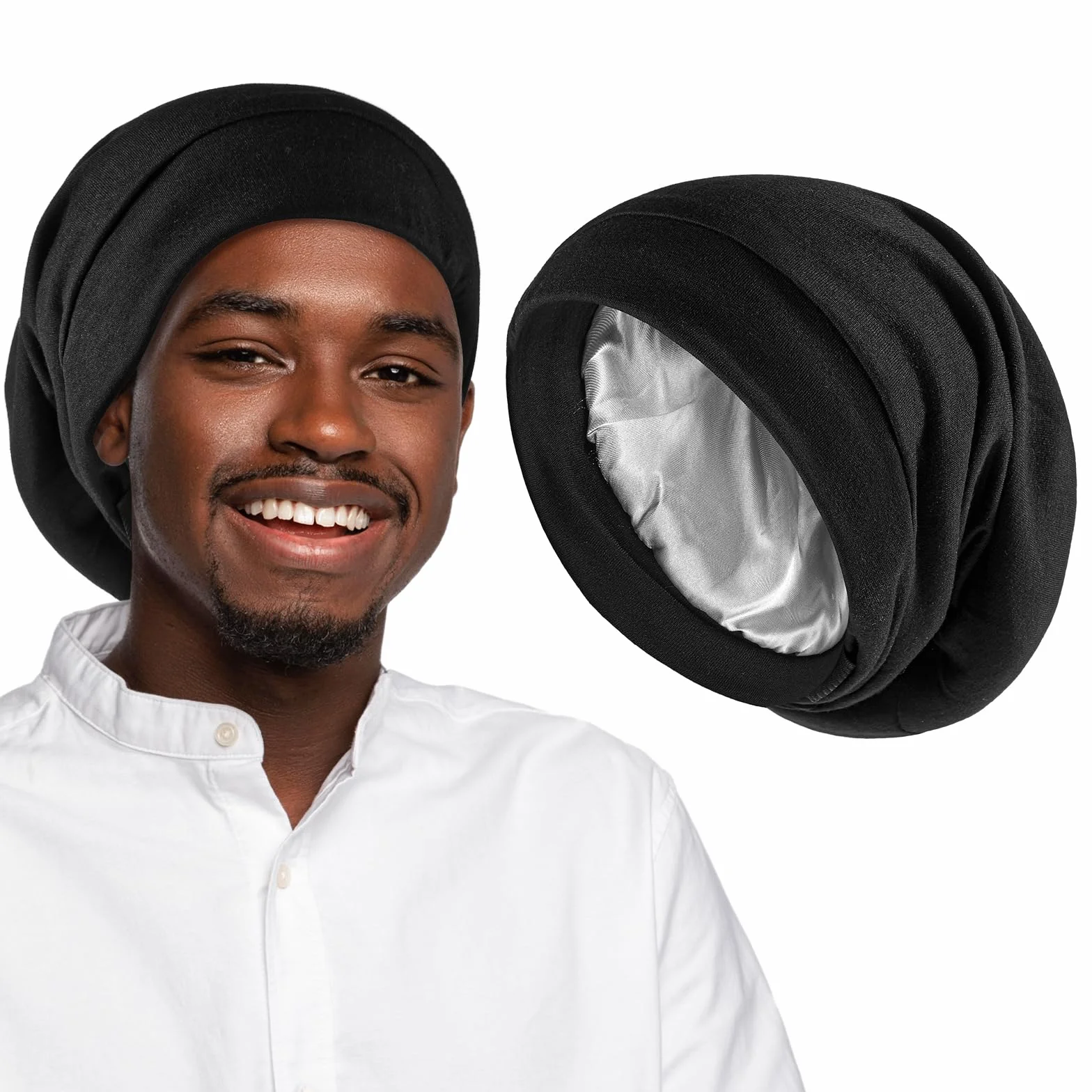 Nogeqi Czapka jedwabna do spania, satynowa czapka do spania, siatka na włosy do spania, czapka do spania chroniąca włosy, satynowa czapka do spania dla mężczyzn, regulowana, nocna, dwuwarstwowa