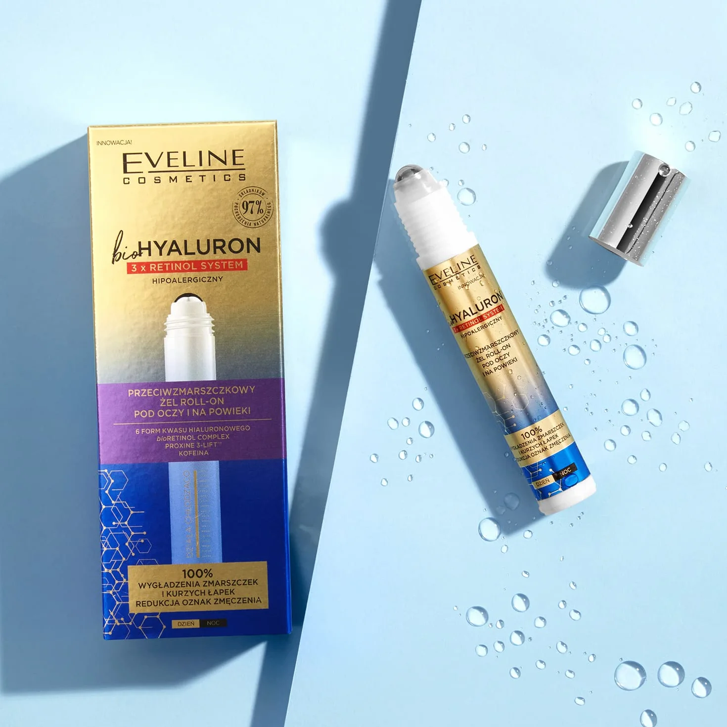 EVELINE COSMETICS Biohyaluron 3x Retinol System Anti Wrinkle Roll On Gel Under Eye Area 15ml