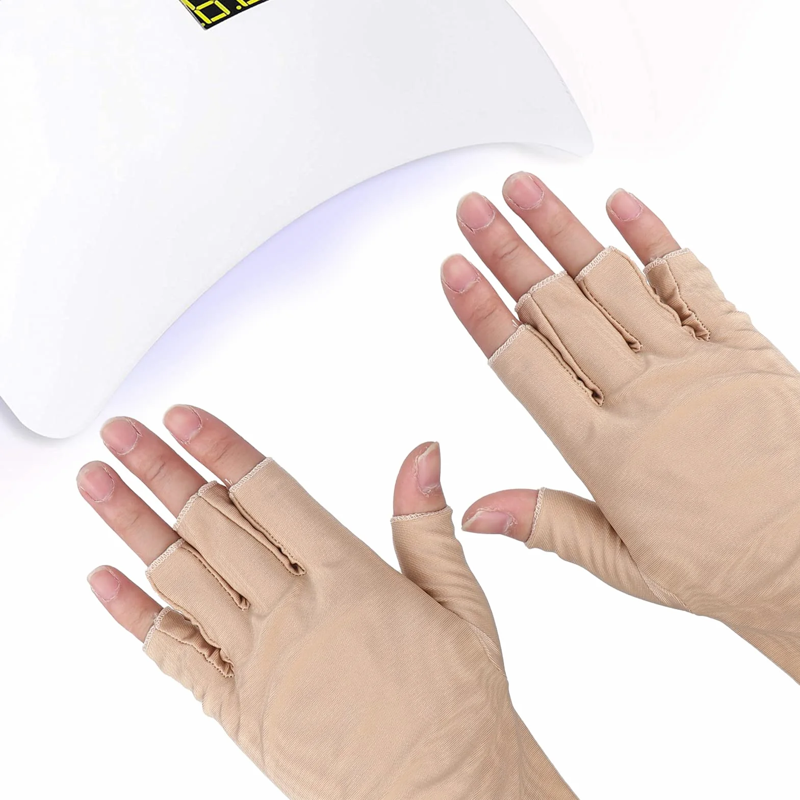 Rękawiczki do manicure odporne na promieniowanie UV bawełniane beżowe