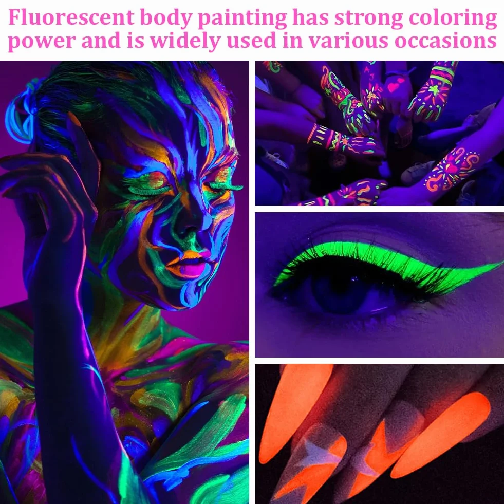 Neon zestaw do makijażu UV 8 kolorów farba do twarzy baza wodna paleta eyelinera Halloween karnawał