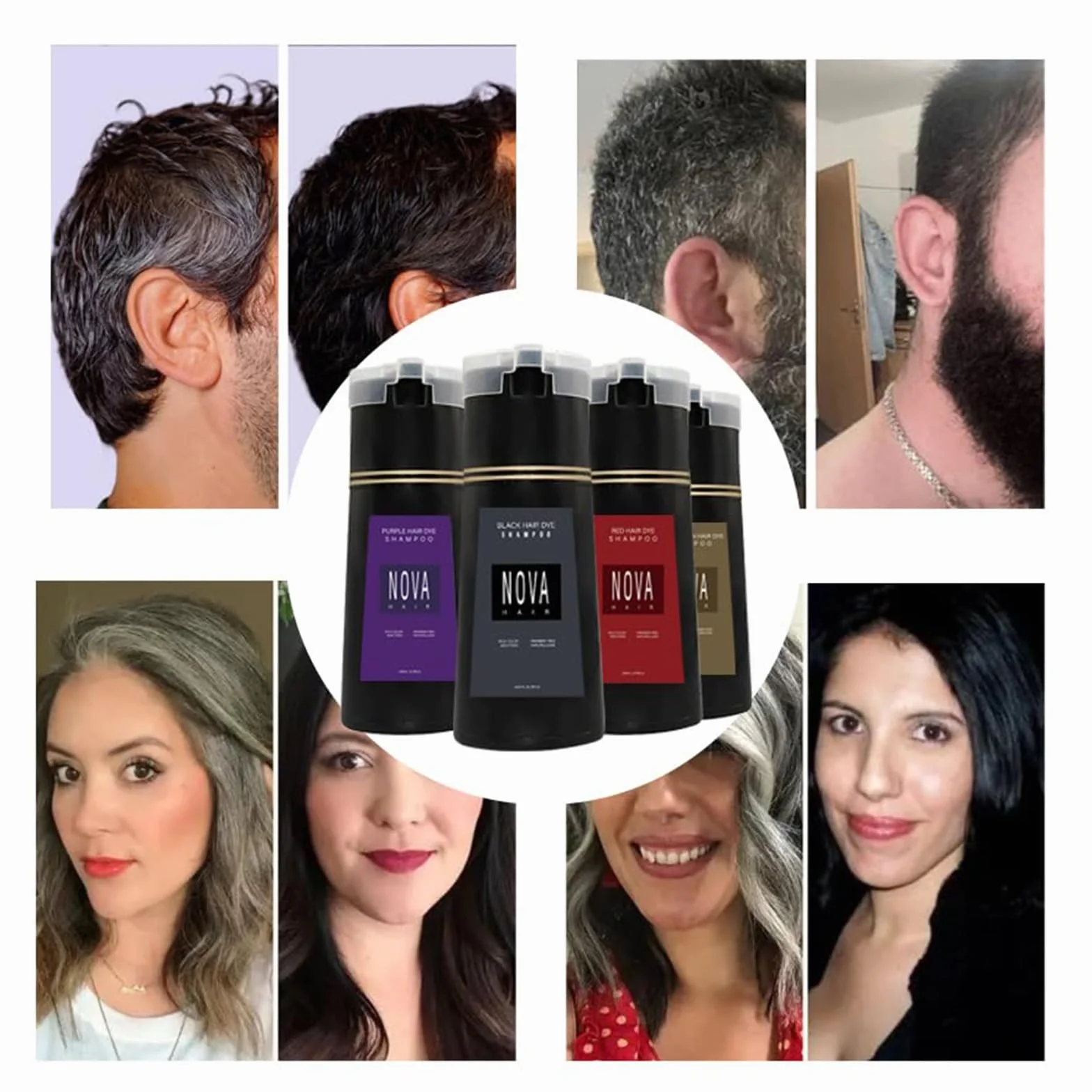 Nova Hair Dye Shampoo, Hair Dye Coloring Shampoo, Hair Color for Gray Hair Coverage, Quick Easy Long Lasting Nourish, Nova Hair Instant Dye Shampoo for Men & Women, 200ml (black)