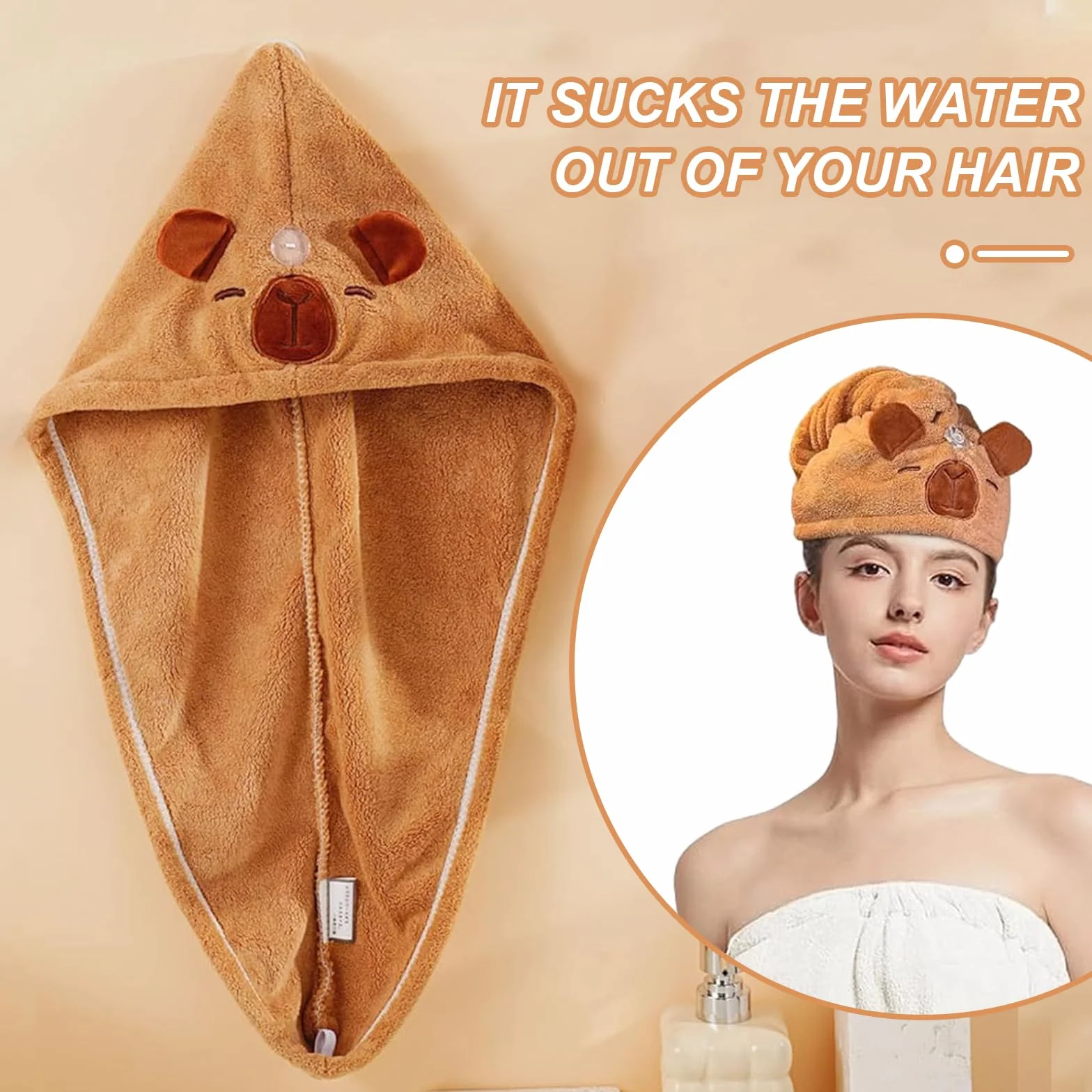 Ręcznik do włosów z mikrofibry szybkoschnący turban Capybara super chłonny z guzikiem dla kobiet długie włosy