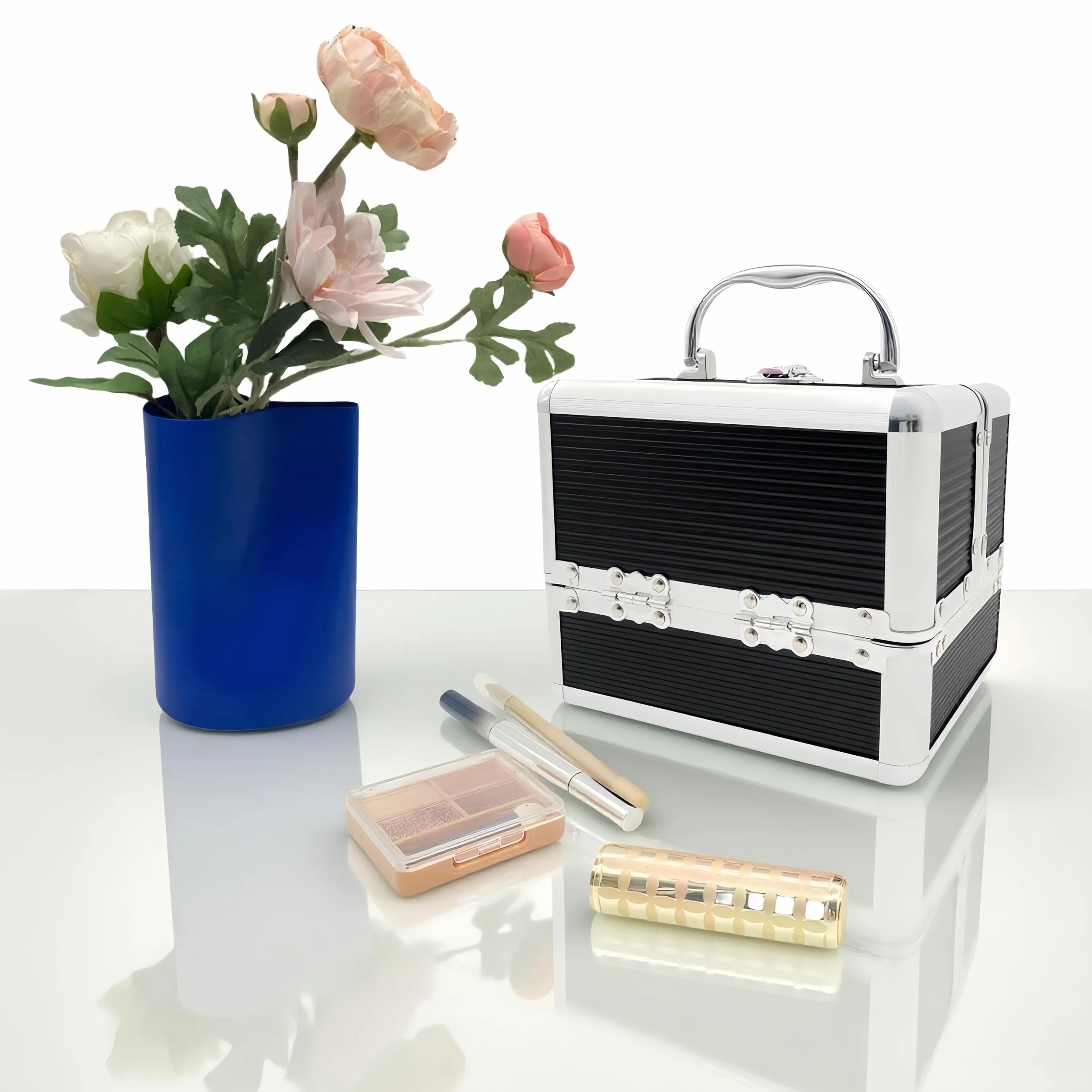 iGadgitz Twarde Etui Vanity Beauty Case Pudełko do przechowywania makijażu 4 rozkładane tace czarny