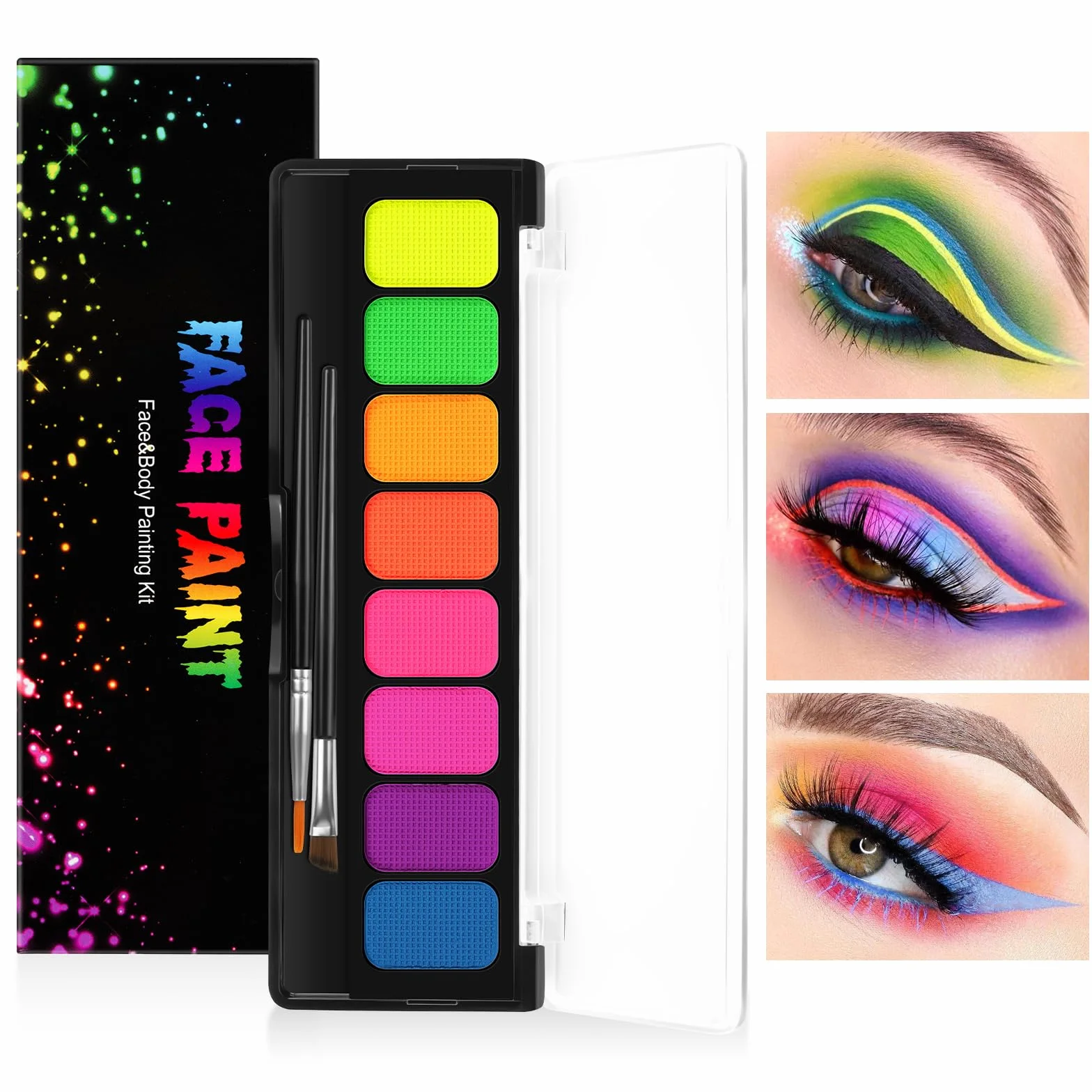 Neon zestaw do makijażu UV 8 kolorów farba do twarzy baza wodna paleta eyelinera Halloween karnawał