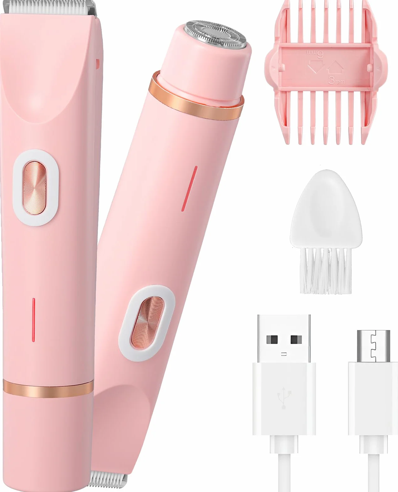 Trymer do bikini damski 2 w 1 elektryczna golarka intymna IPX7 ładowanie USB mokro i sucho różowy