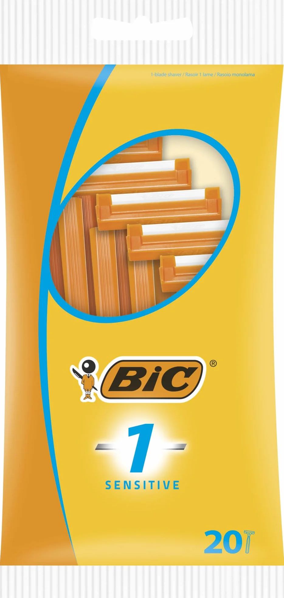 Bic 1 Sensitive Jednorazowa Maszynka do Golenia dla Mężczyzn, 20 Sztuk