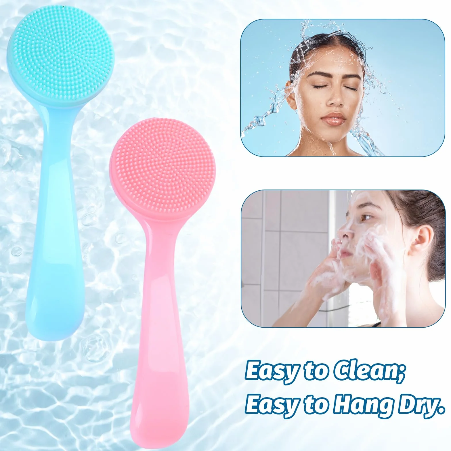 Silikonowy peeling do twarzy, 2 szt. szczotka do czyszczenia twarzy do zaskórników, usuwanie pozostałości makijażu, narzędzie do makijażu dla wszystkich rodzajów skóry (niebieski i różowy)