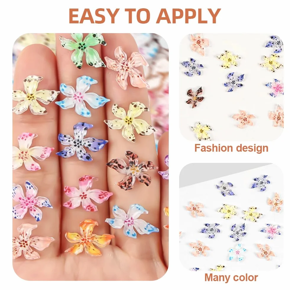 Vicloon Zestaw artystycznych zawieszek do paznokci 60 szt. kwiatowe 3D żywiczne stras DIY manicure
