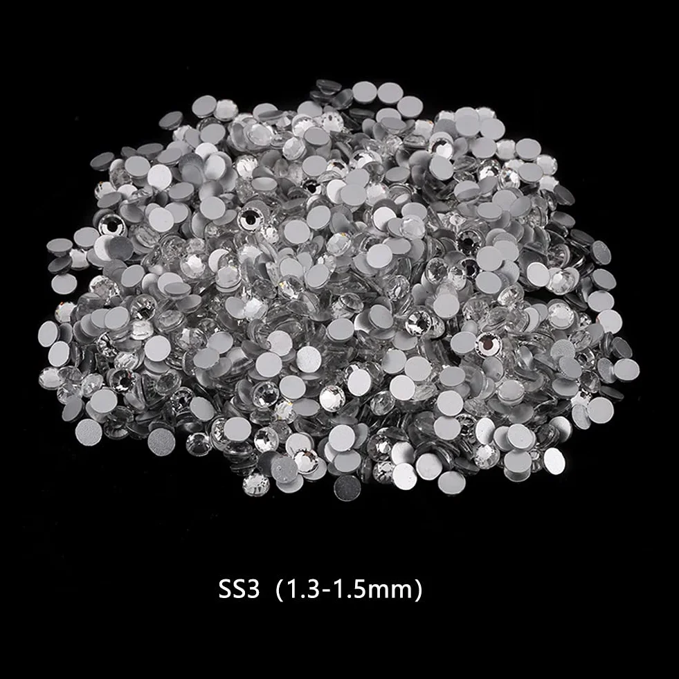 1440 Sztuk Szklane Cyrkonie Biały Kolor Kryształowe Gems do Paznokci Ozdoby Zestaw SS3 1.3-1.5mm