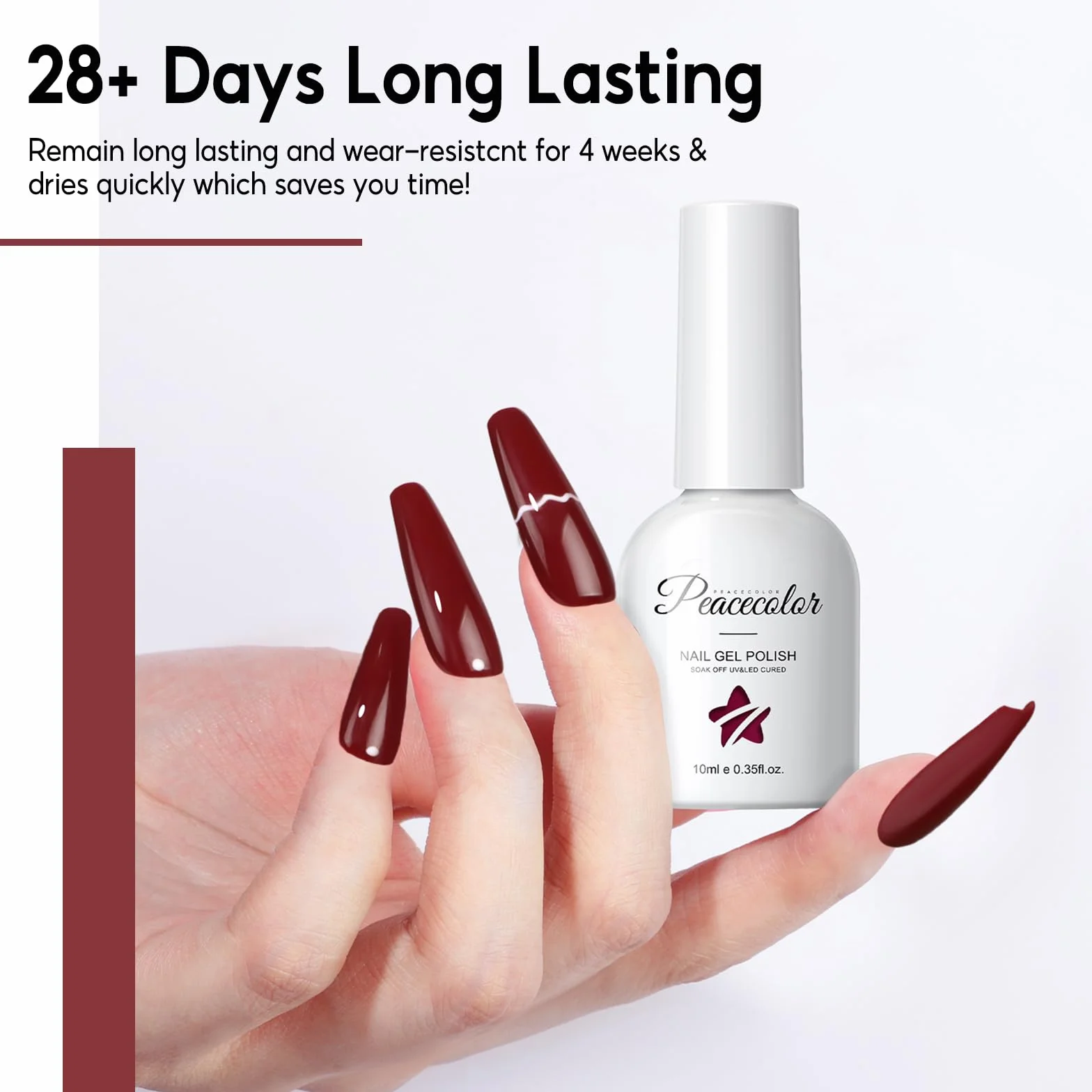 PEACECOLOR Lakier do paznokci UV żelowy 10 ml Ciemnobrązowy Ciemnoczerwony Soak Off LED DIY Manicure