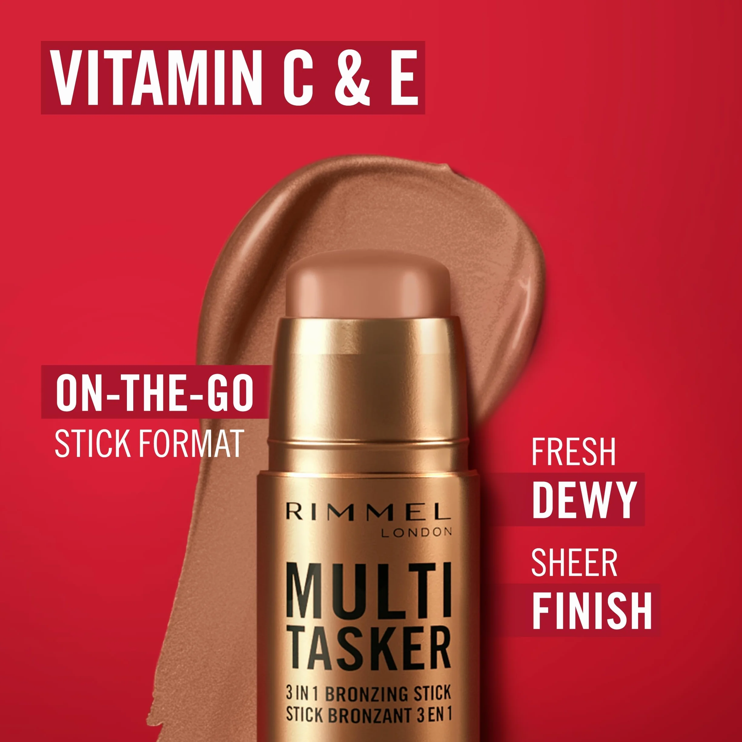 Rimmel Multi Tasker bronzer 3 w 1 do konturowania twarzy, z witaminą C i E nr 03 Tan, 4,5g