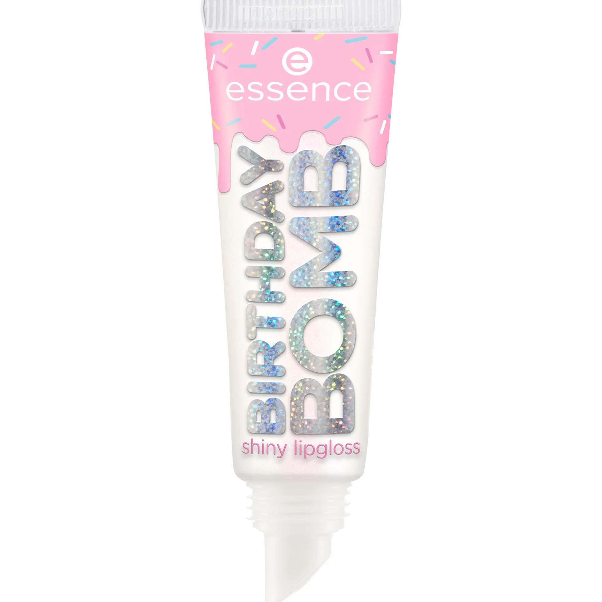 essence Lśniący błyszczyk do ust BIRTHDAY BOMB, naturalny, błyszczący, zroszony, mieniący się (10ml)
