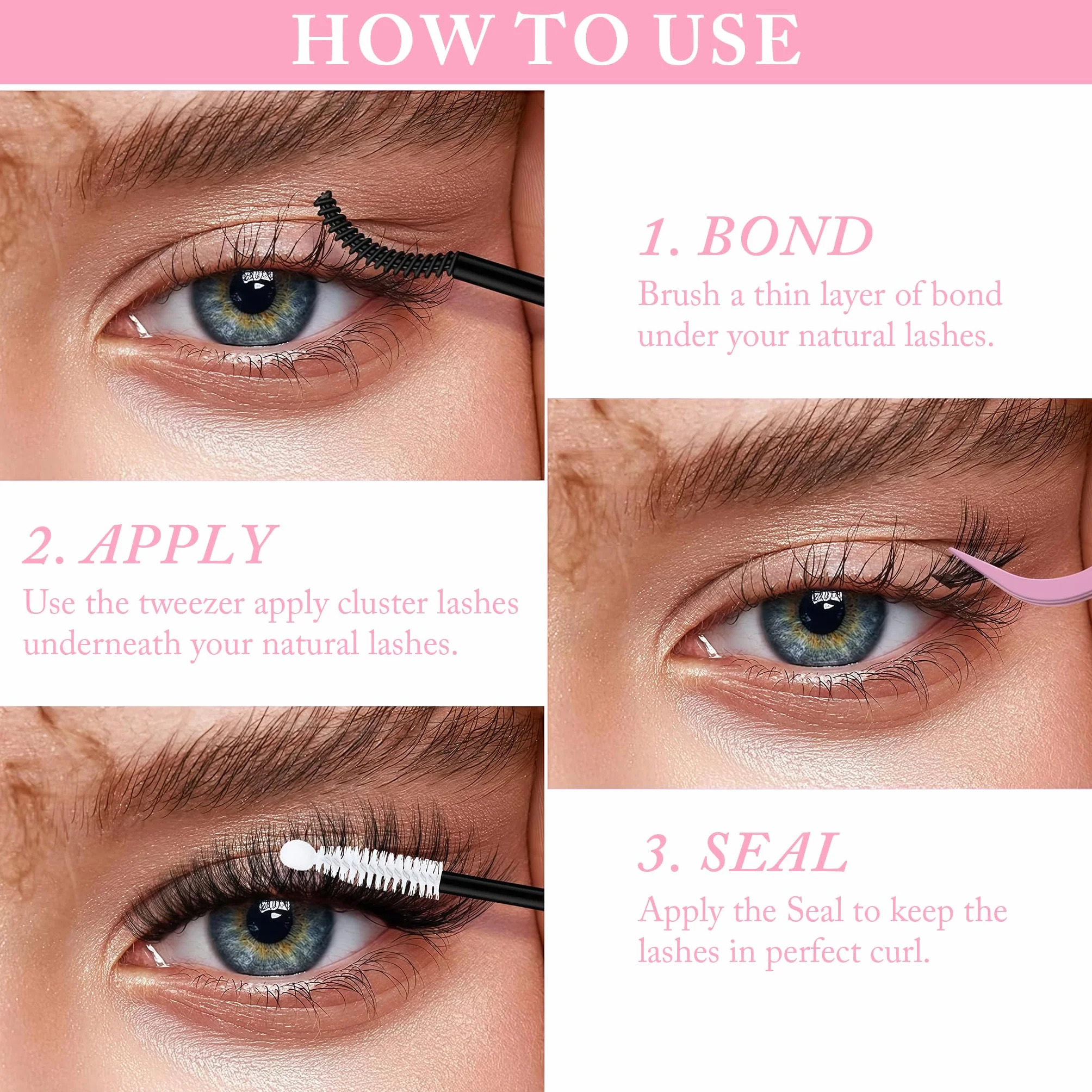 Zestaw klastrów rzęs, DIY Lash Extension Kit z klastrami Manga Lashes, ultra cienka taśma 0,3 mm, naturalny brąz, mieszanka 8–16 mm, 1 zestaw zawierający pęsetę i klej do biznesu/randki/ślubu