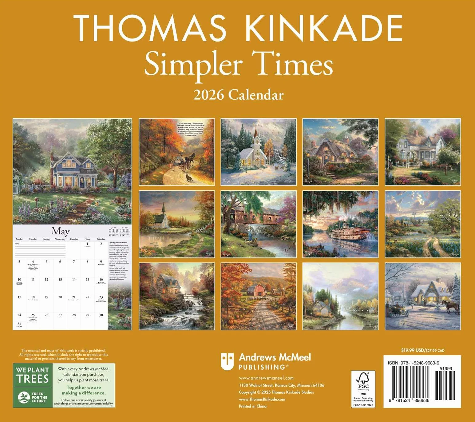 Thomas Kinkade Special Collector's Edition 2026 Deluxe Wall Calendar with Print