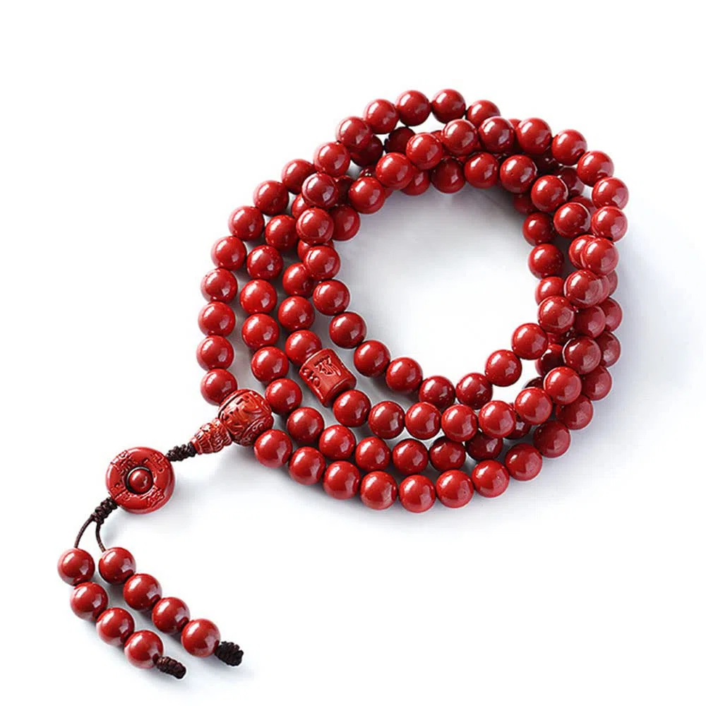 Koraliki modlitewne, naszyjnik z koralików, bransoletka, naturalna bransoletka z koralików cynobrowych 108 6 mm koraliki buddy cynobrowy różaniec Unisex para powodzenia Amulet