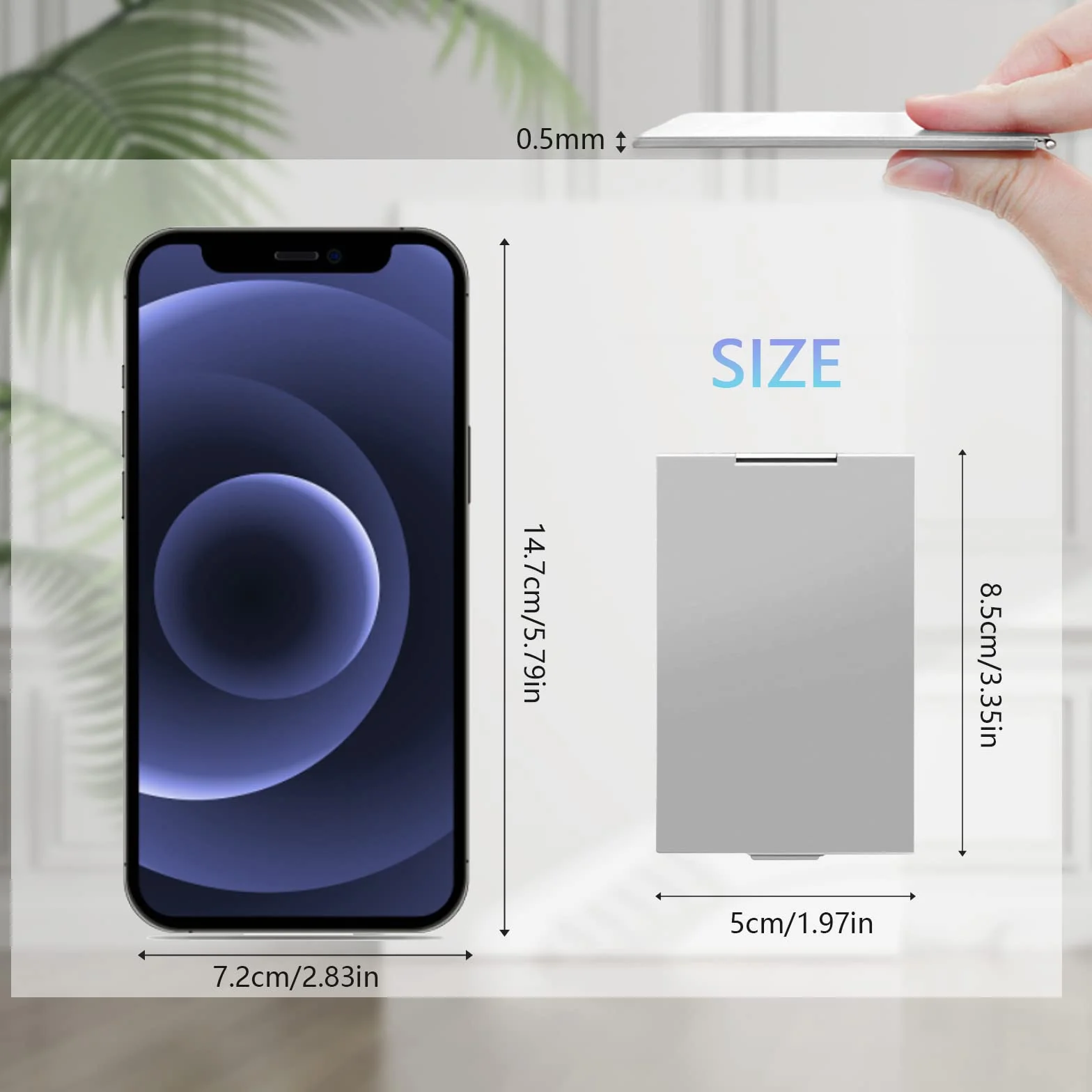 FlyWave Małe lusterko kieszonkowe, skladane, portable dla podróży, ultra cienkie i trwałe, 8,5 x 5 cm