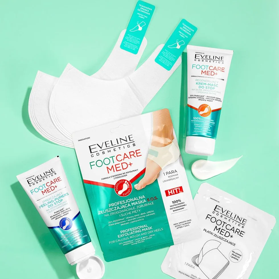 Eveline Cosmetics Foot Care Med+ Profesjonalna złuszczająca maska do pięt, 2 szt