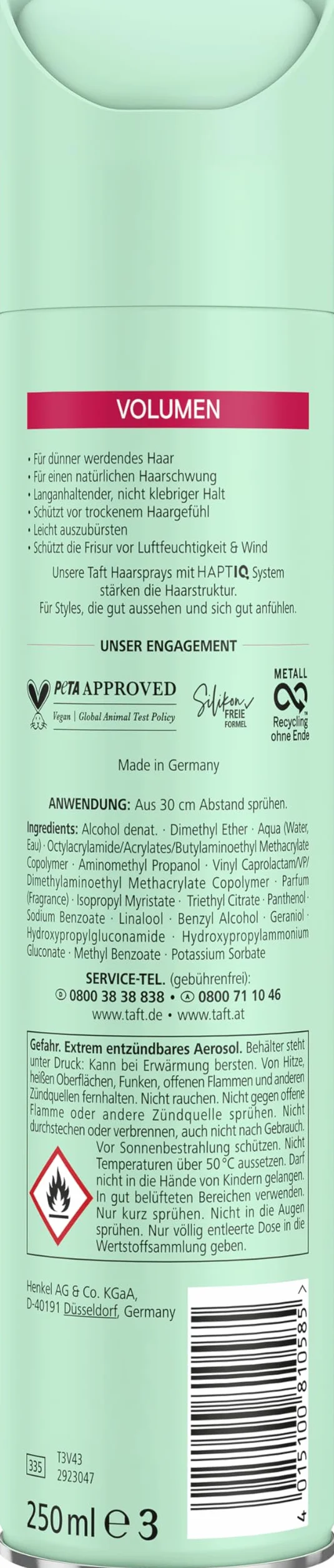 Schwarzkopf TAFT lakier do włosów o objętości (250 ml), 5 stopni utrwalenia, do stylizacji włosów cienkich i cienkich, wegańska formuła*