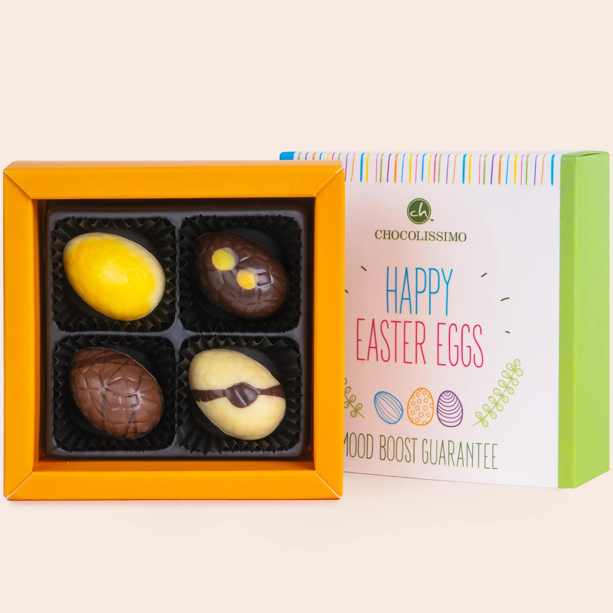 CHOCOLISSIMO - 4 czekoladowe jajka wielkanocne, bez alkoholu, prezent wielkanocny, czekoladki wielkanocne, prezenty dla dorosłych, kobiet, mężczyzn, Happy Easter 4 Egg