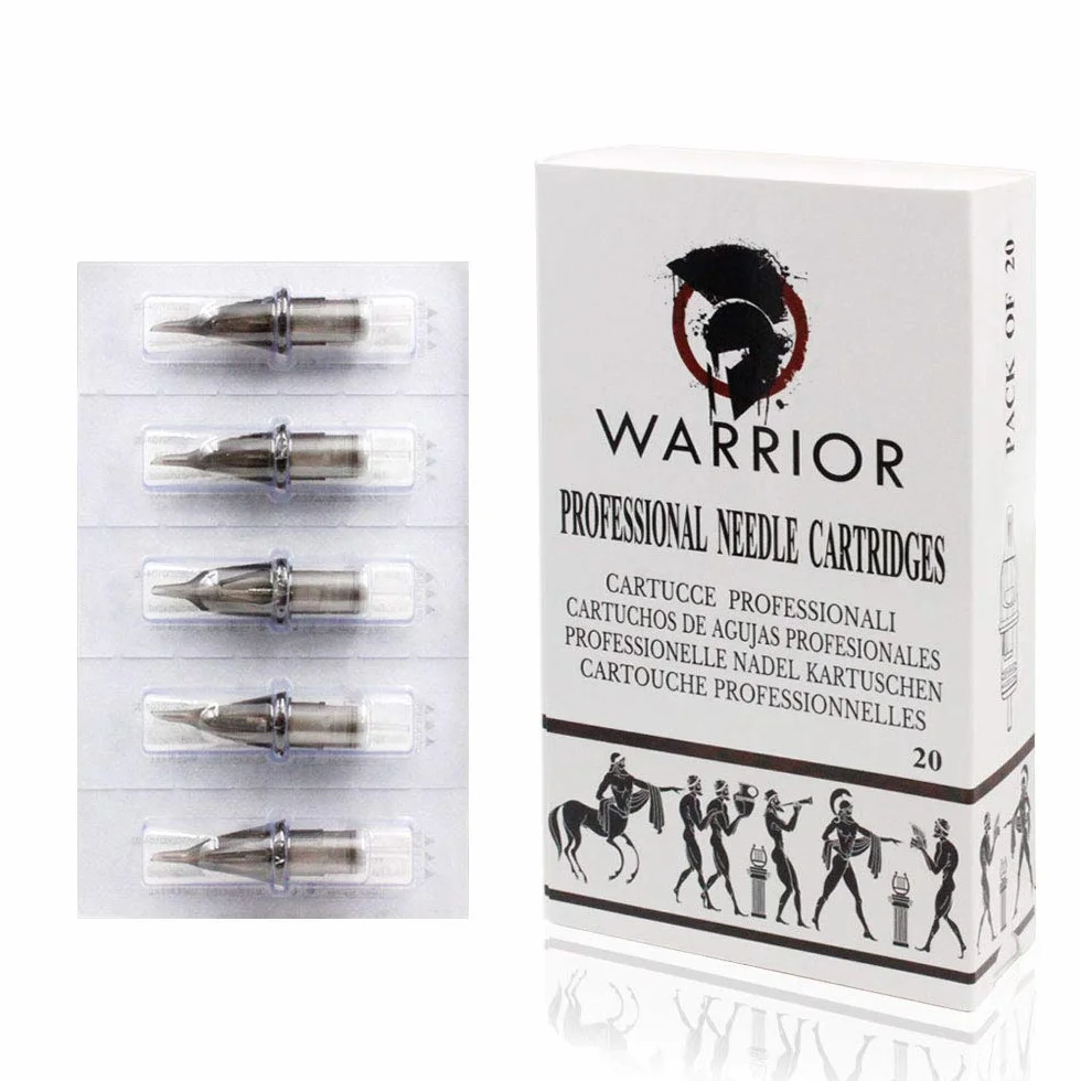 WARRIOR Kartridże i igły tatuaż tatuaż igły stal chirurgiczna rura PVC długotrwały makijaż okrągły jednorazowa wkładka wstępna sterylna Eo gaz nowy pakiet 20 sztuk (NEW 0803RL)