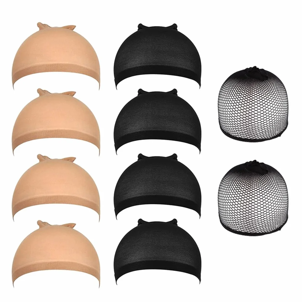 10 sztuk czapek z siatki do włosów, czapka unisex z peruką, czapka z peruką dla mężczyzn i kobiet, peruka damska, peruka wig, siatka na perukę, bald cap wig (beżowa x 4 szt., czarna x 6 szt.)