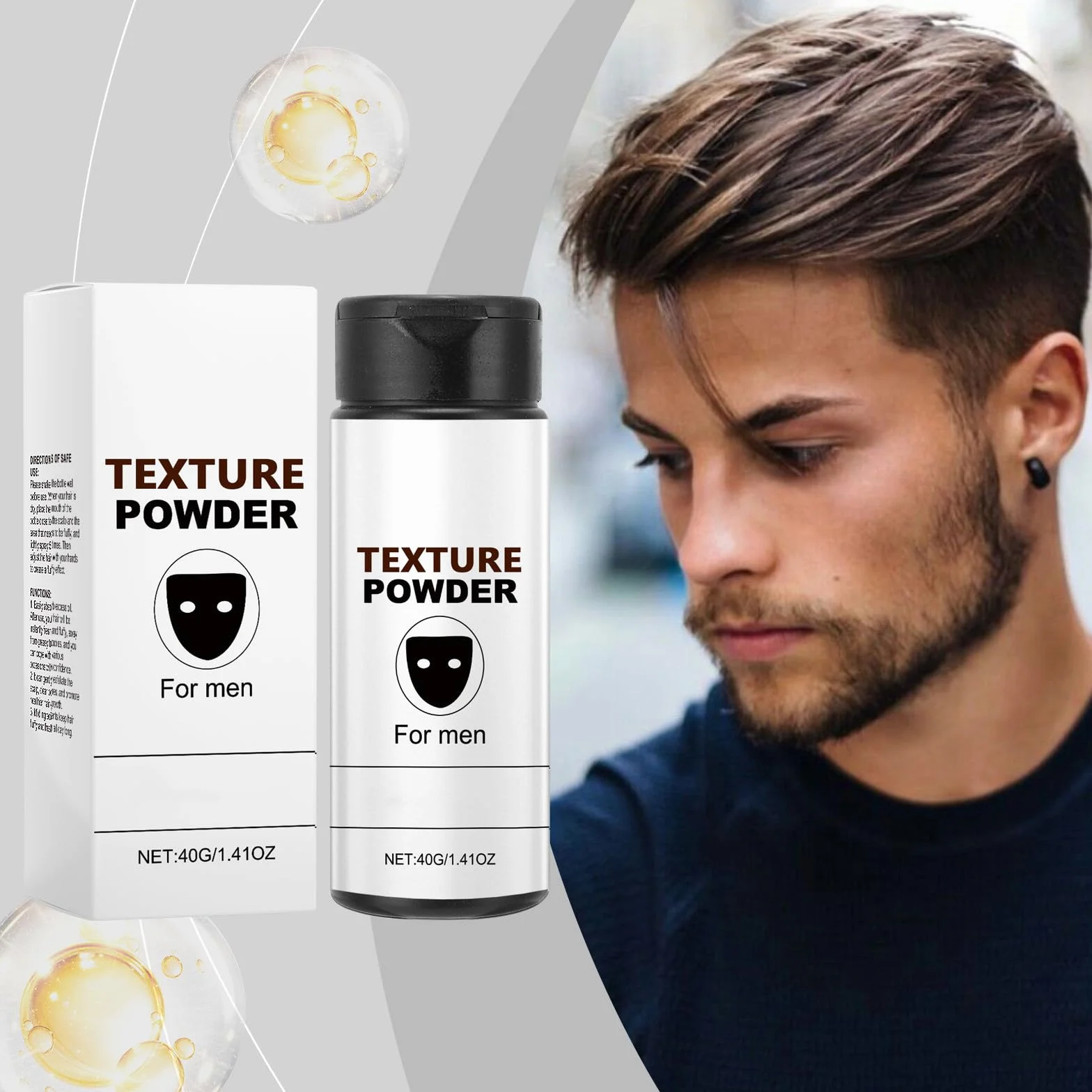 Puder teksturowy dla mężczyzn, puder do włosów, czarna maska, natychmiast nadaje tekstury i objętości, naturalny, łatwy w użyciu i długotrwały efekt stylizacji (1 szt.)