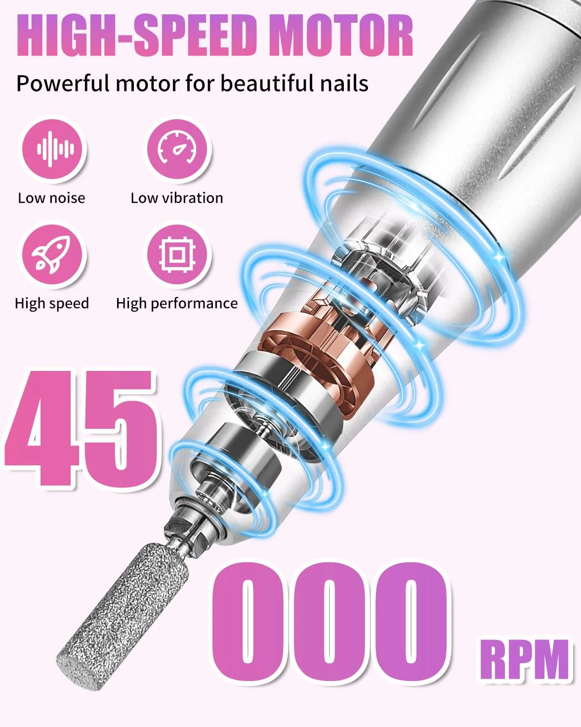 Elektryczny pilnik do paznokci 45 000 obr./min z wyświetlaczem LED USB zestaw do manicure